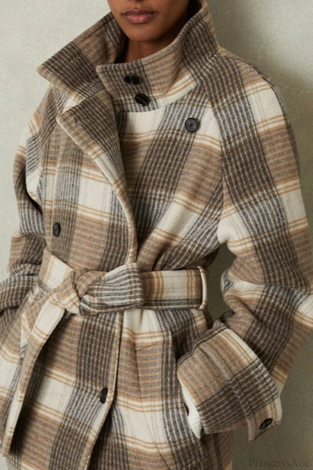 Plaid Belted Wool Coat