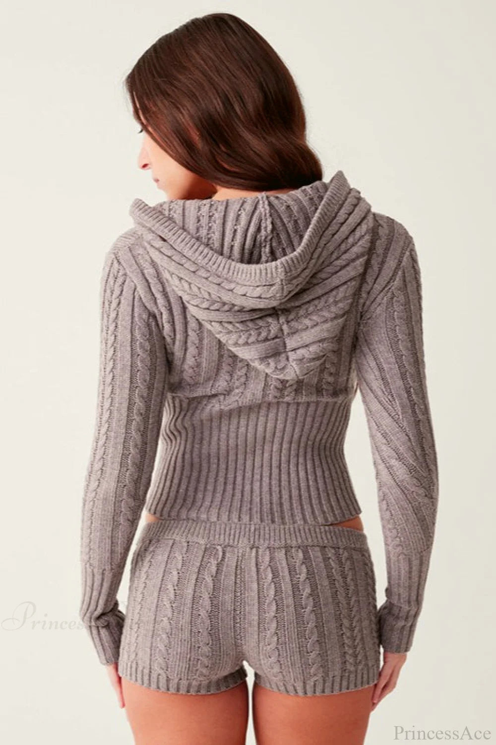 Knit Hooded Long Sleeve Cropped Two Piece Set
