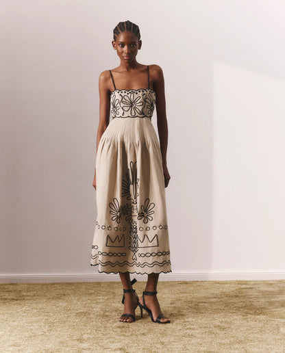 Printed Hollow Out Long Dress