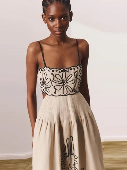 Printed Hollow Out Long Dress