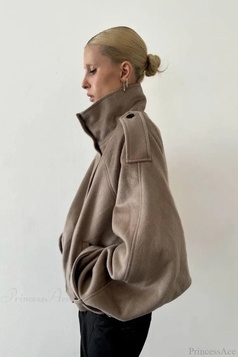 Stand Collar Buttoned Short Wool Coat