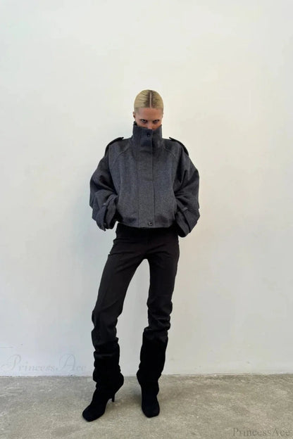 Stand Collar Buttoned Short Wool Coat