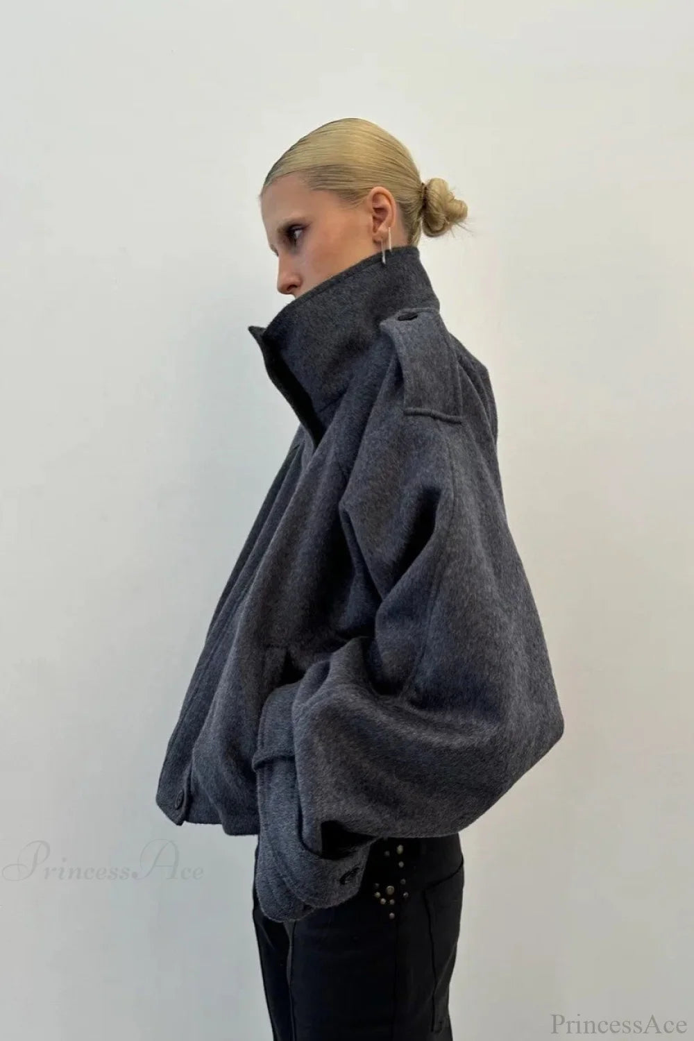 Stand Collar Buttoned Short Wool Coat
