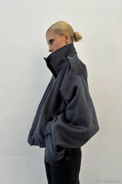 Stand Collar Buttoned Short Wool Coat