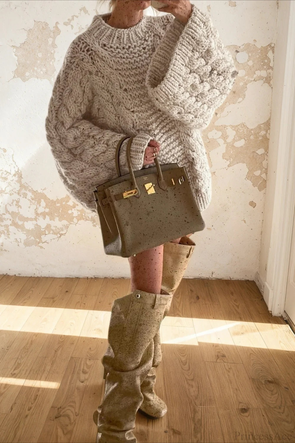 Stylish Crewneck Bell Sleeve Loose Sweater