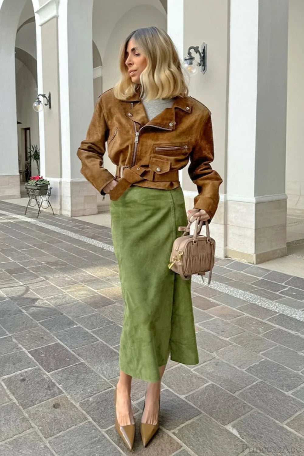 Suede High Waist Midi Pencil Skirt