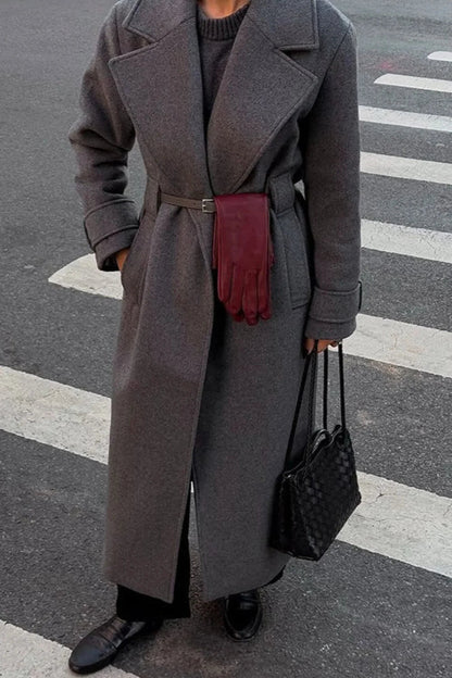 Wool Blend Notched Collar Oversized Overcoat