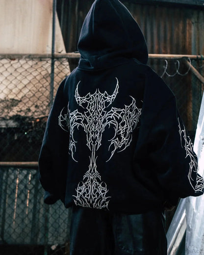 Y2k Graphic Gothic Zipper Hooded Sweatshirt
