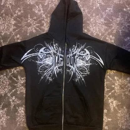 Y2k Graphic Gothic Zipper Hooded Sweatshirt
