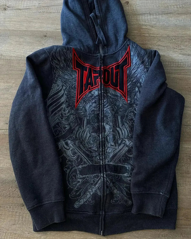 Y2k Graphic Gothic Zipper Hooded Sweatshirt