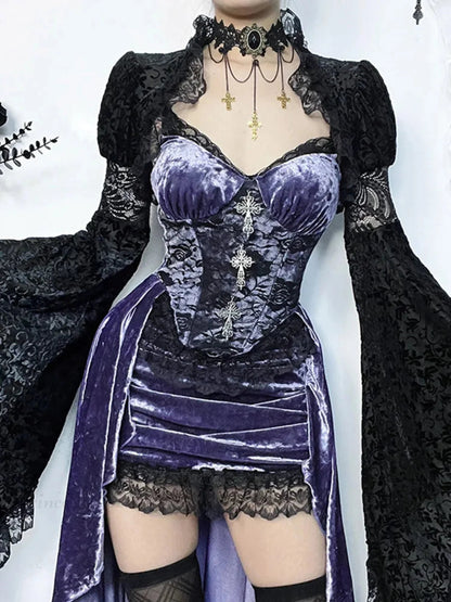 Violet Lace Cross Bodice Midi Dress