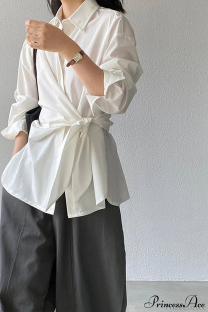 Waist Collared Mid-length Office Blouse