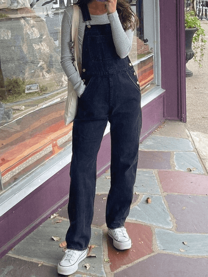 Black Washed Straight Leg Denim Overall