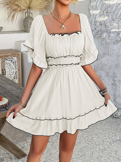 Pure Essence Smocked Babydoll Mini Dress - White