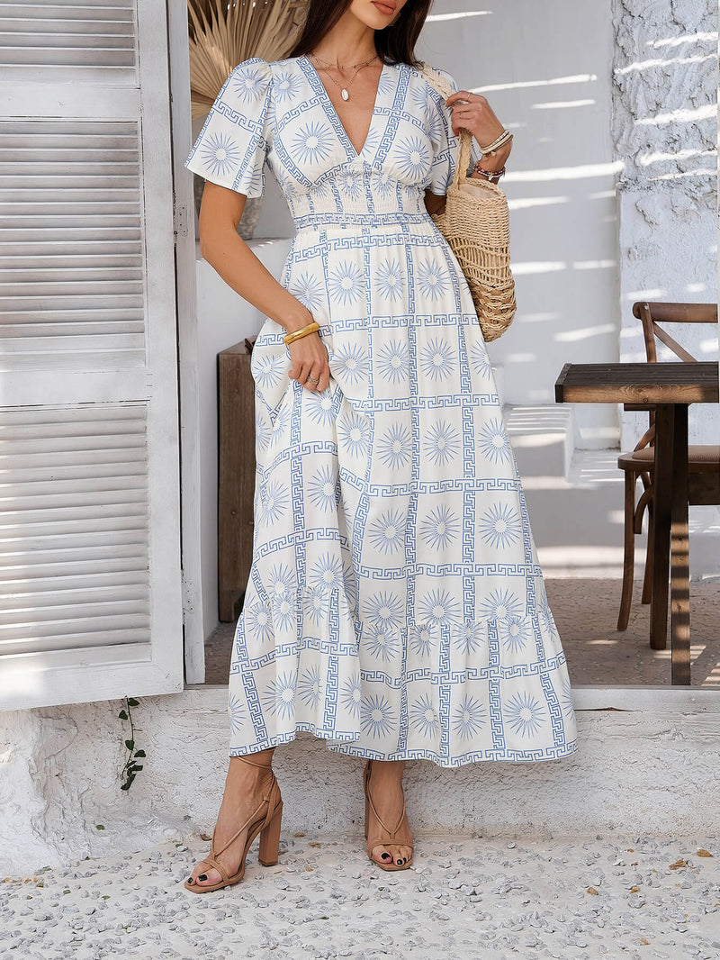 Tropical Drift Abstract Maxi Dress - White