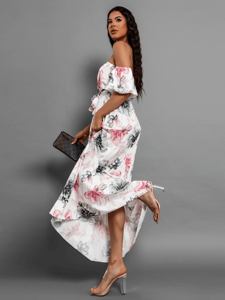 Rosalie Off the Shoulder Plisse Maxi Dress - White