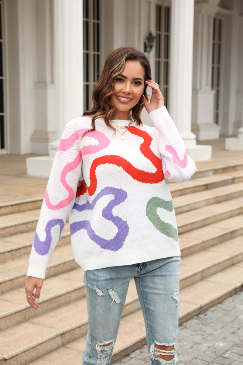 Snle Up Textured Swirl Knit Sweater - White