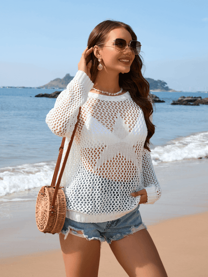 Vacation Star Cover-up Crochet Knit Sweater - White