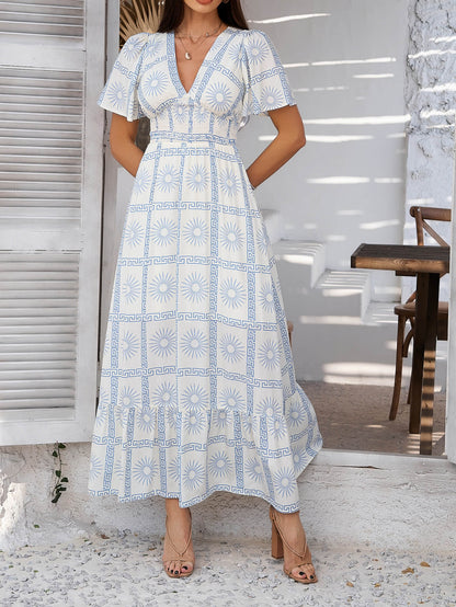 Tropical Drift Abstract Maxi Dress - White