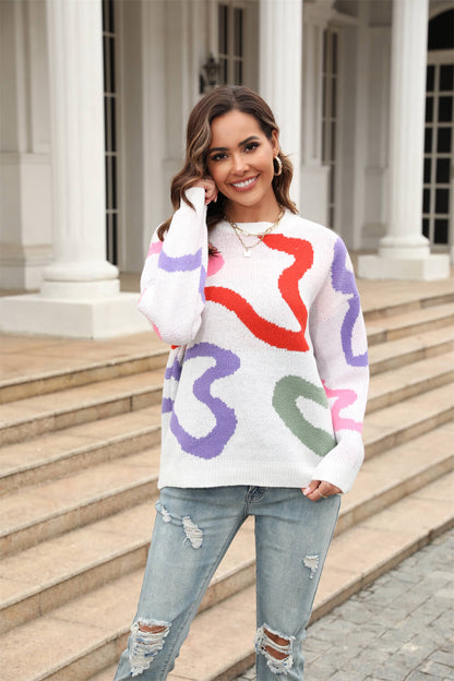 Snle Up Textured Swirl Knit Sweater - White