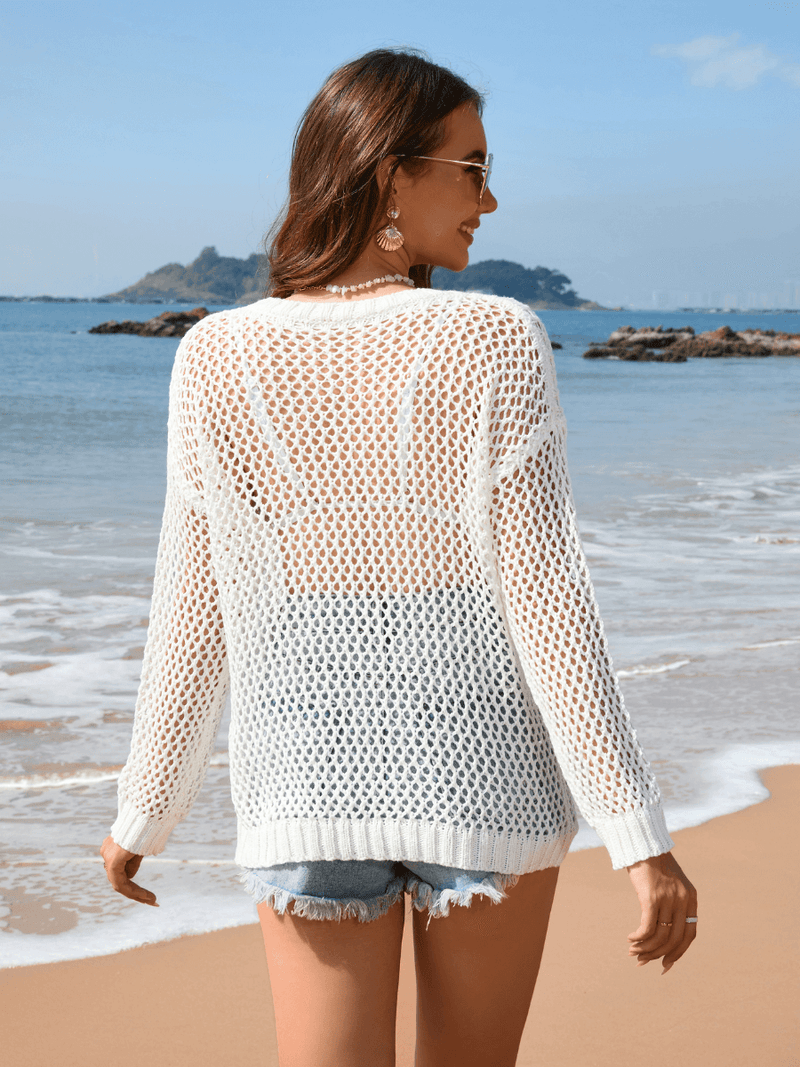 Vacation Star Cover-up Crochet Knit Sweater - White