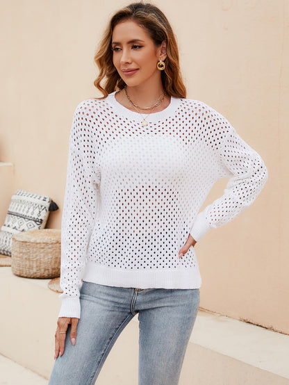 Izzy Crochet Knit Pullover Sweater - White