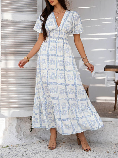 Tropical Drift Abstract Maxi Dress - White