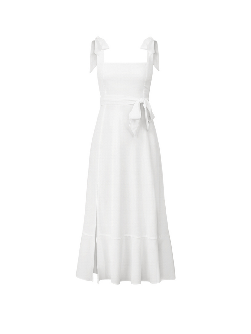 Avianca Shoulder Tie Bridal Midi Dress - White