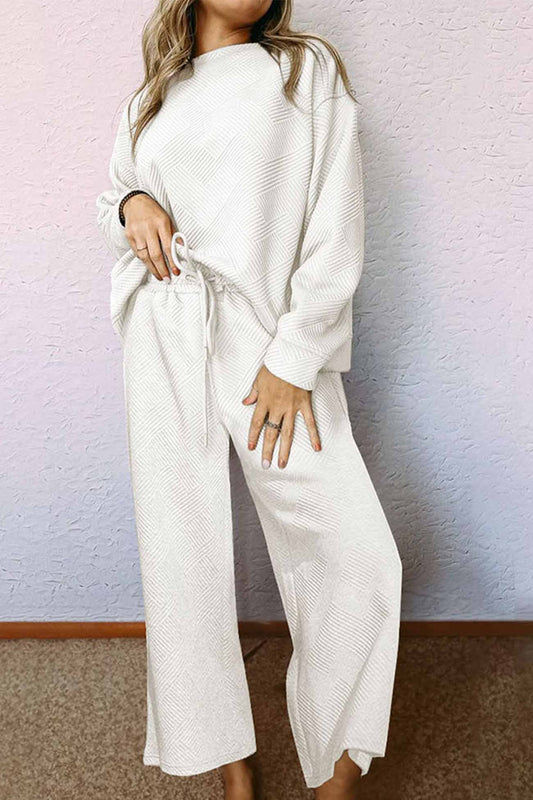 Color Long Sleeve Long Pant Textured Set