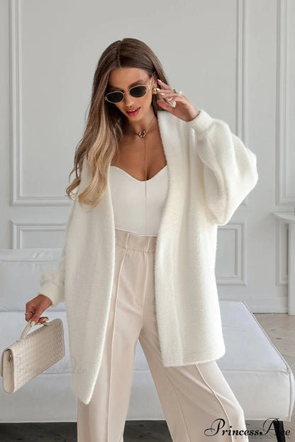 White Faux Fur Thickened Midi Coat