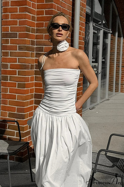 White Modal Strapless High Waist a Line Maxi Dress