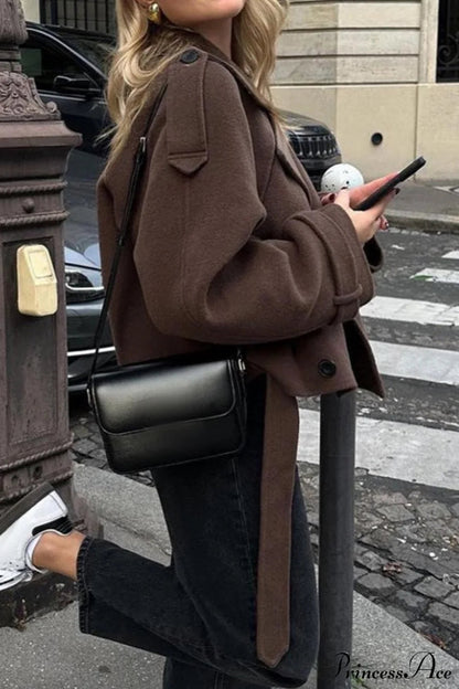 Wide Lapel Wool Blend Coat
