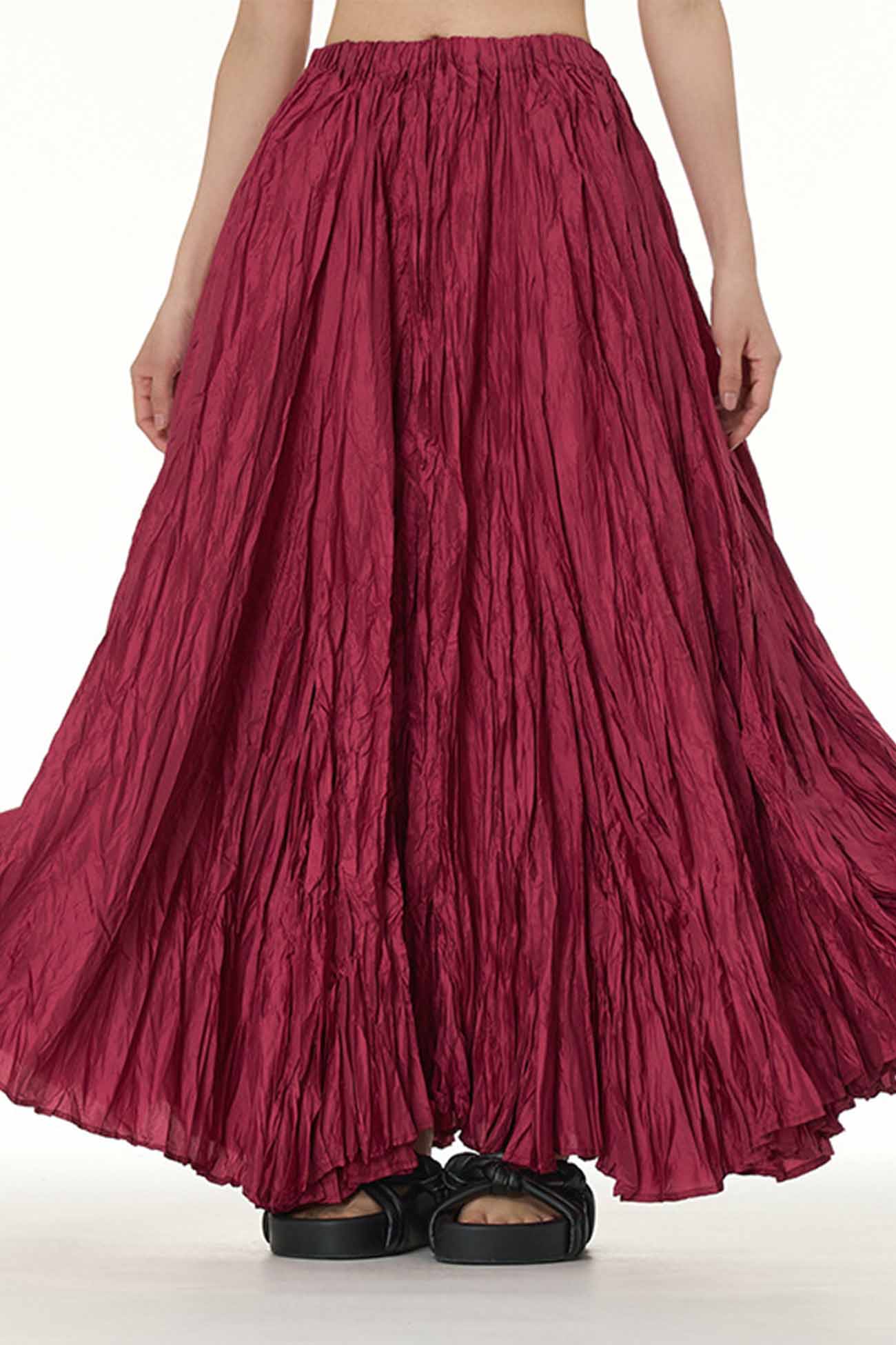 Color Pleated Midi Skirt