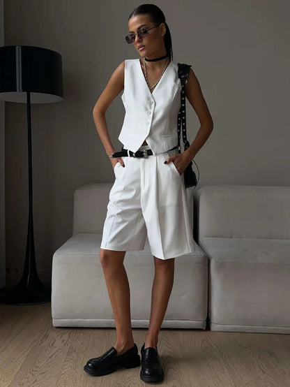 Wolfeel Summer Vest Shorts Suit Two-piece Set | Office Outfits