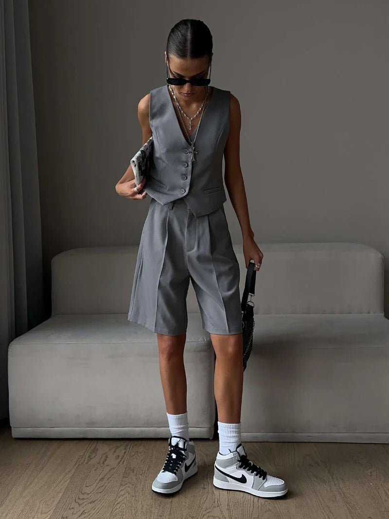 Wolfeel Summer Vest Shorts Suit Two-piece Set | Office Outfits