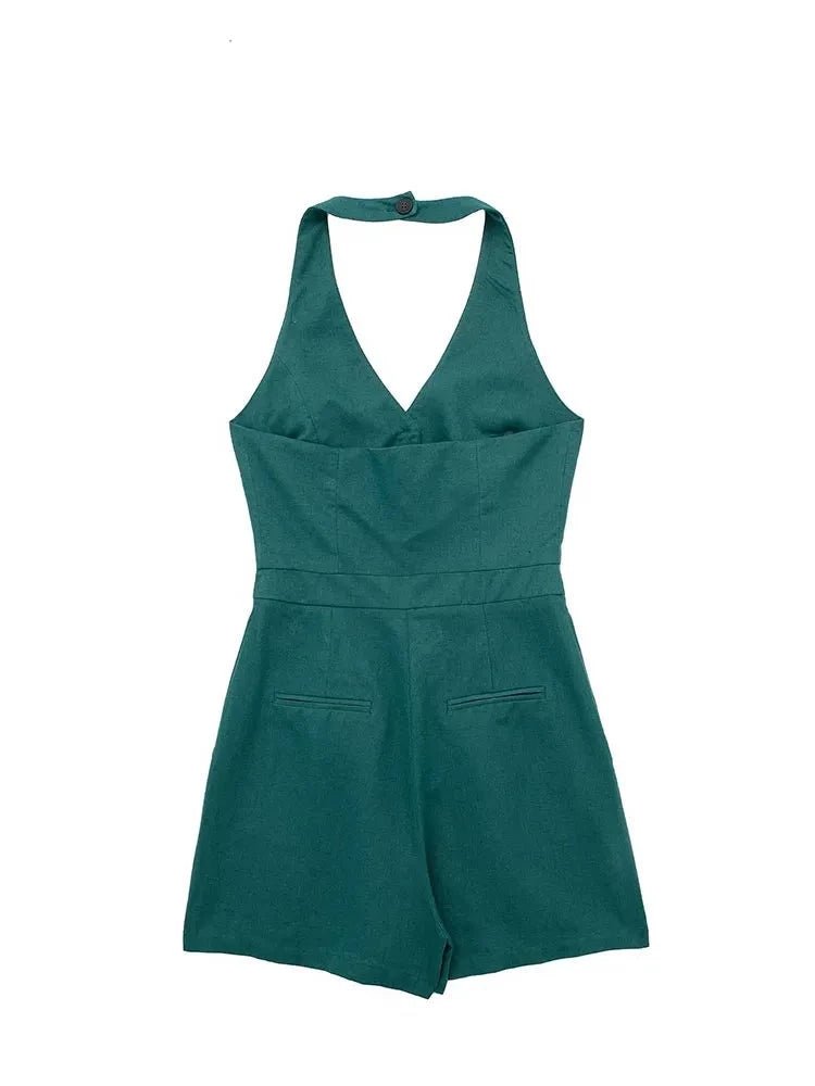 Summer Linen Blend Tank Top Jumpsuit - Style