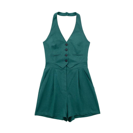 Summer Linen Blend Tank Top Jumpsuit - Style