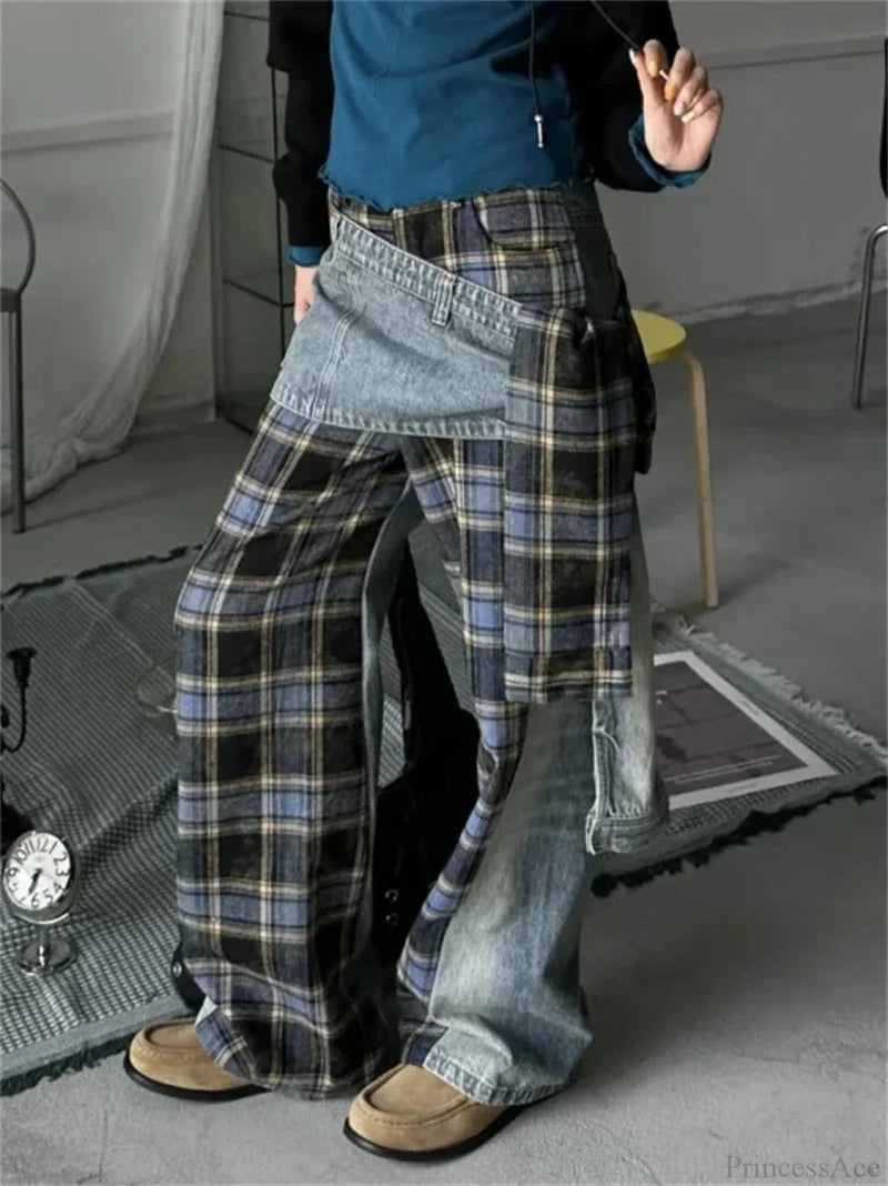 Y2k Gothic Large Checkered Denim Pant