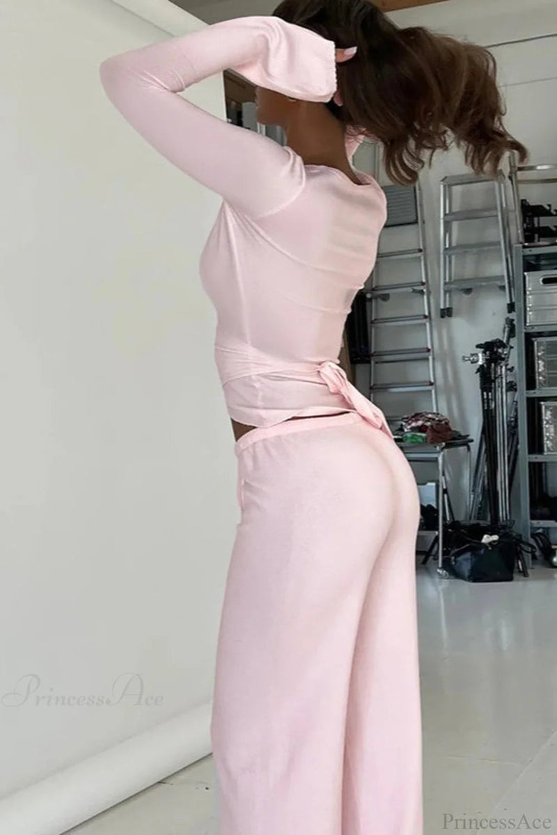 Y2k V-neck Fitted Top Pants Two Piece Set