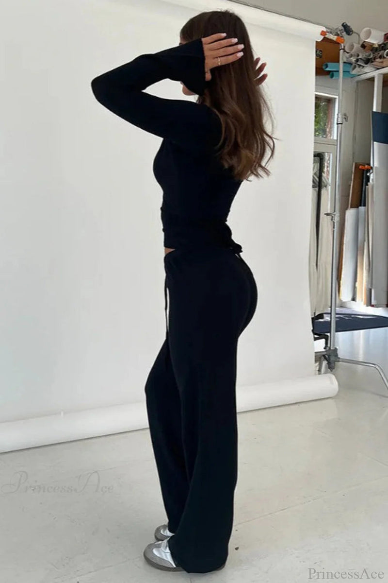 Y2k V-neck Fitted Top Pants Two Piece Set