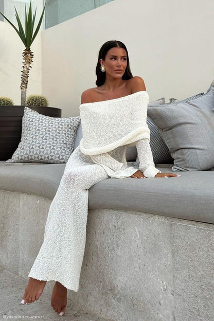Isobella Off Shoulder Boucle Maxi Dress