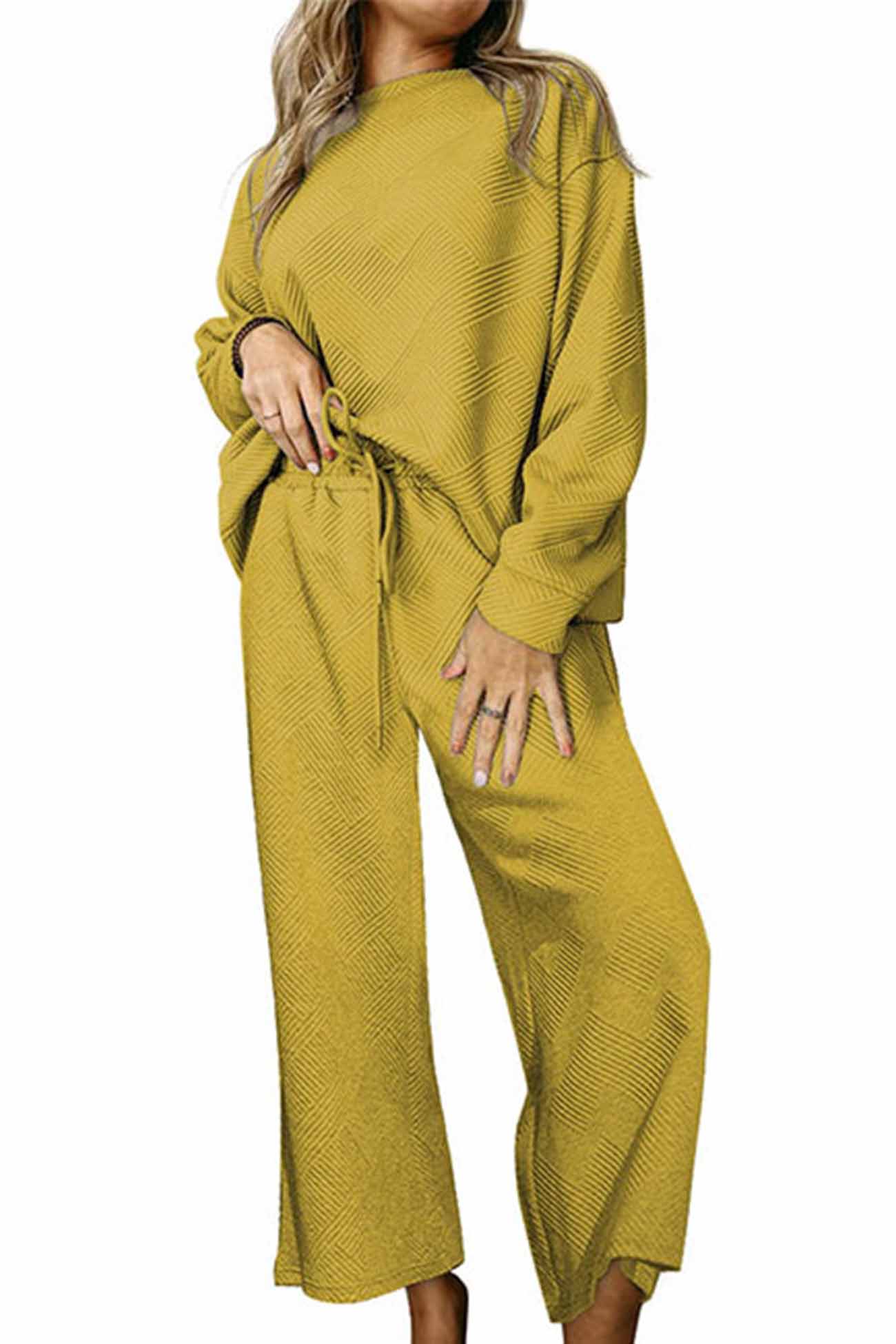 Color Long Sleeve Long Pant Textured Set