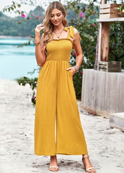 Janice Rayon Pocketed Jumpsuit - Yellow