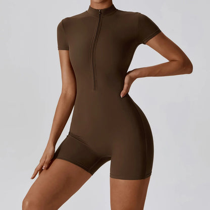 Yoga Set One-piece Suit | Short Sleeve Zipper Gym Workout Clothes | Fitness Bodysuit Sportswear Jumpsuits