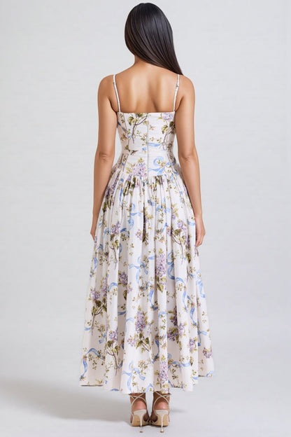 Zechariah White Ribbon Print Cotton Midi Dress