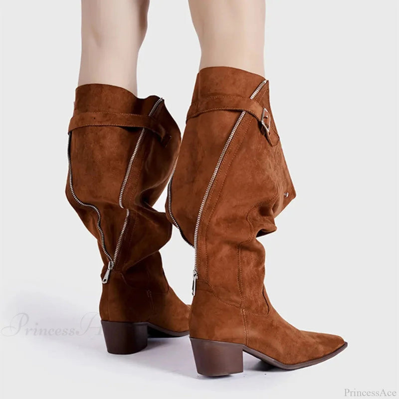 Zip False Leather Gothic Western Knee-high Boot